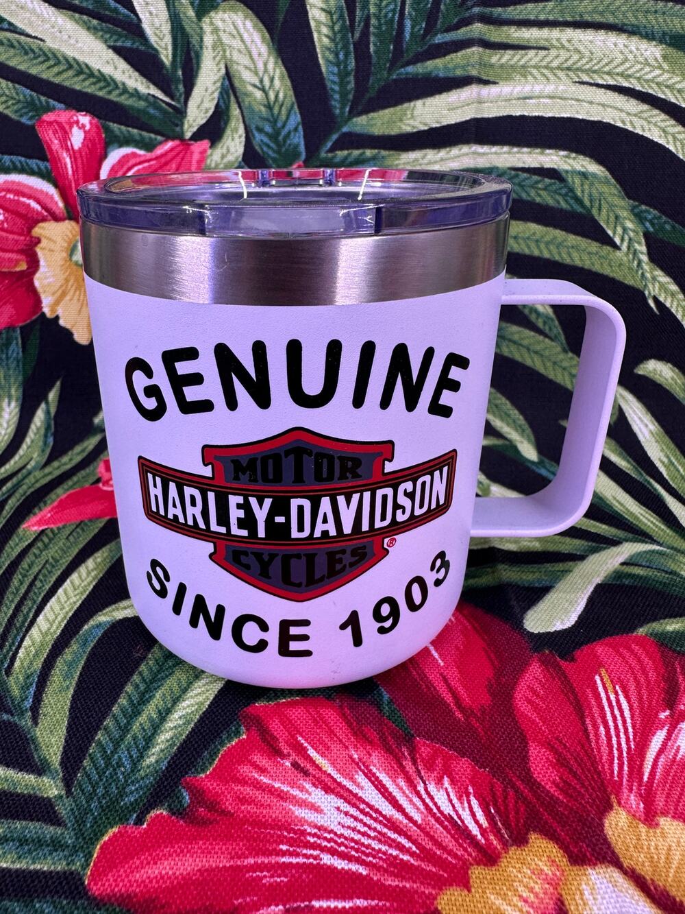 Harley Davidson White Metal Stainless Steel Travel Mug